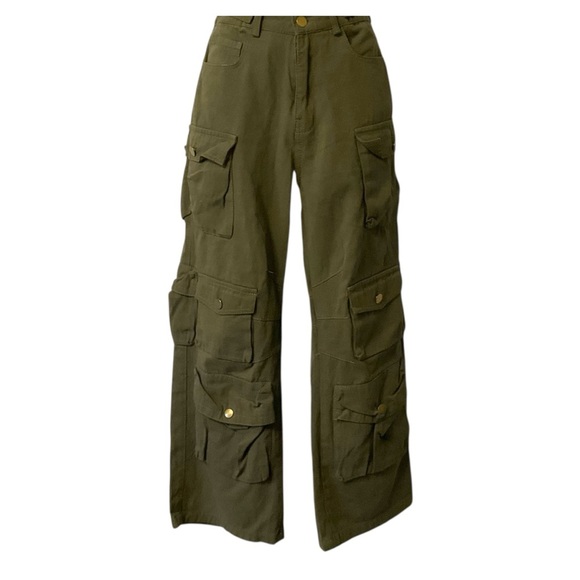 Cargo Pant Army Green SZ S Men Unisex Multi Pockets Streetwear Collegecore - Picture 2 of 7
